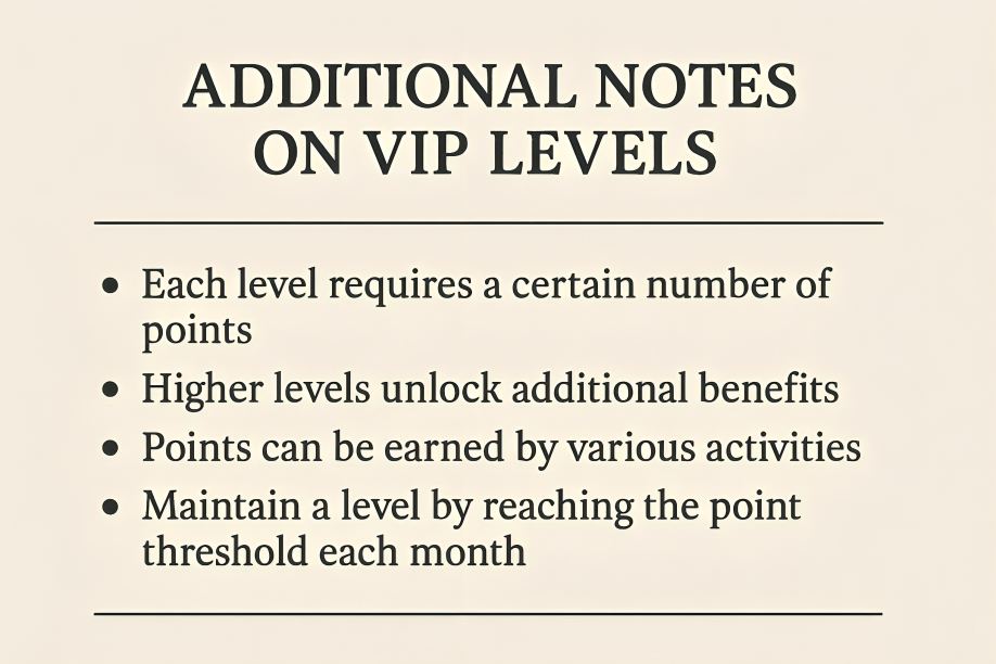 Additional Notes on VIP Levels